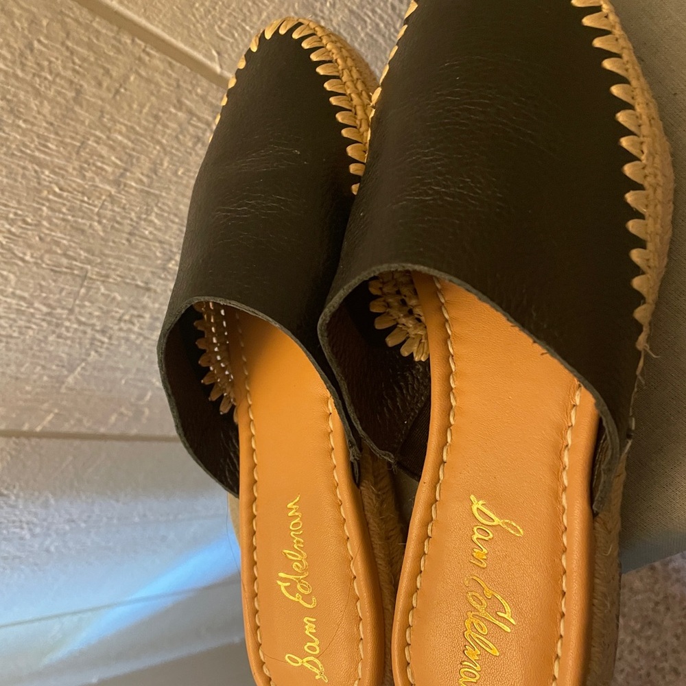 Sam Edelman Black Mules with Tan Stitching